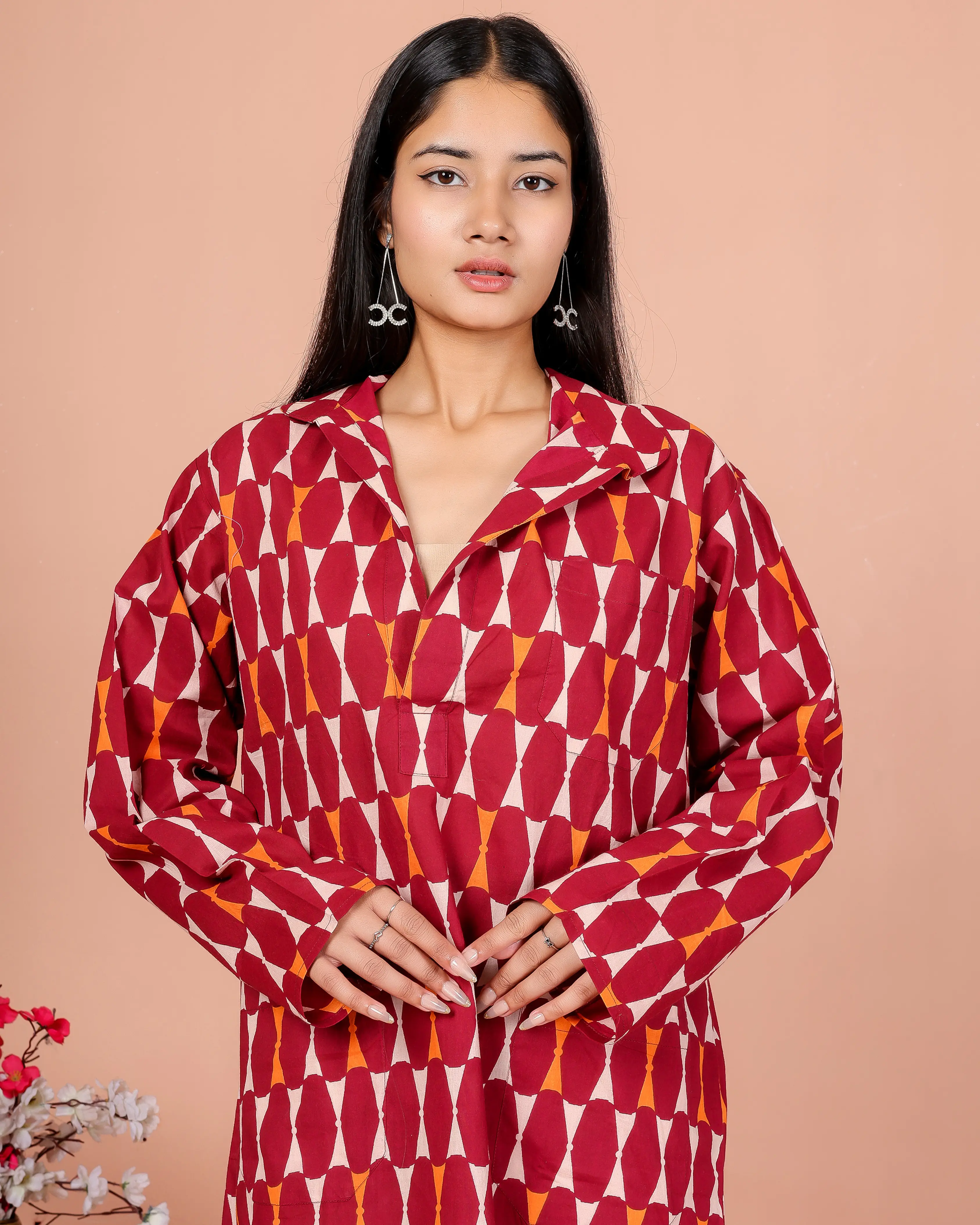Maroon Abstract Printed Mini Shirt Dress for Women