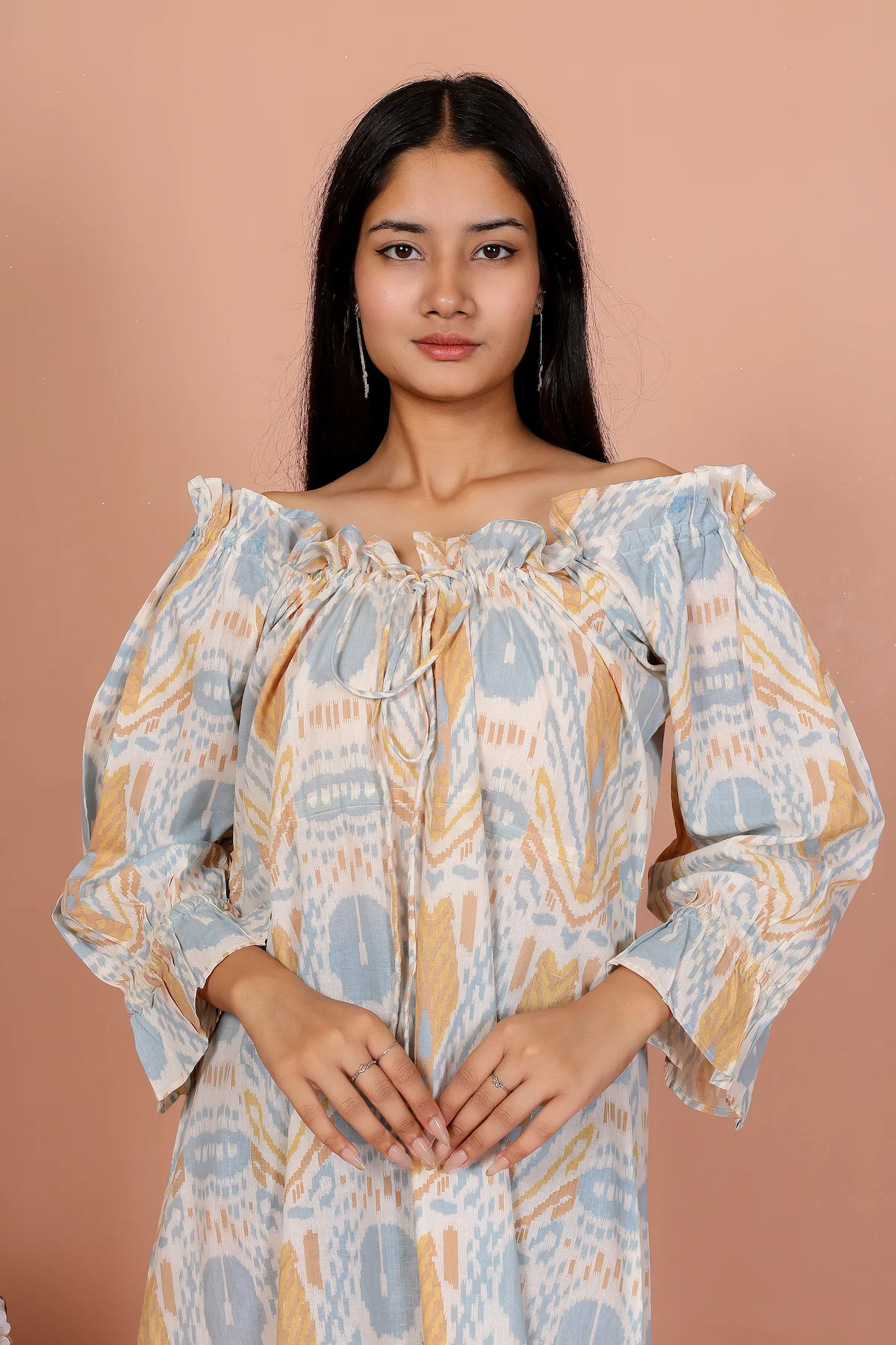The Pastel Muse – Abstract Printed Ruffle Hem Midi Dress