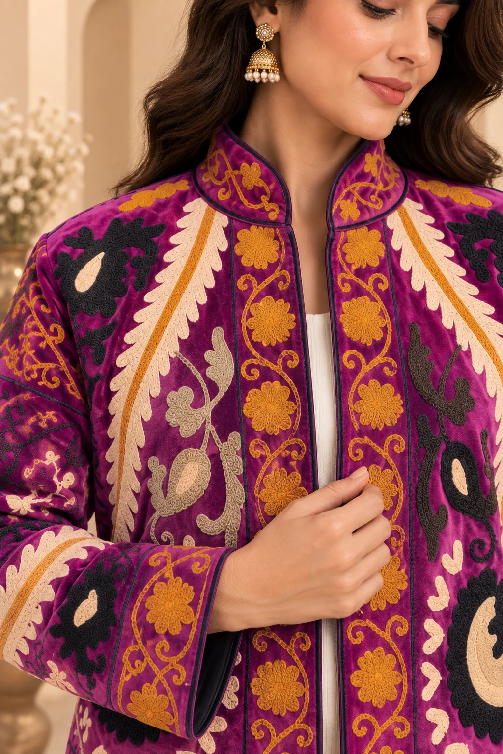 Women’s Purple Embroidered Floral Jacket