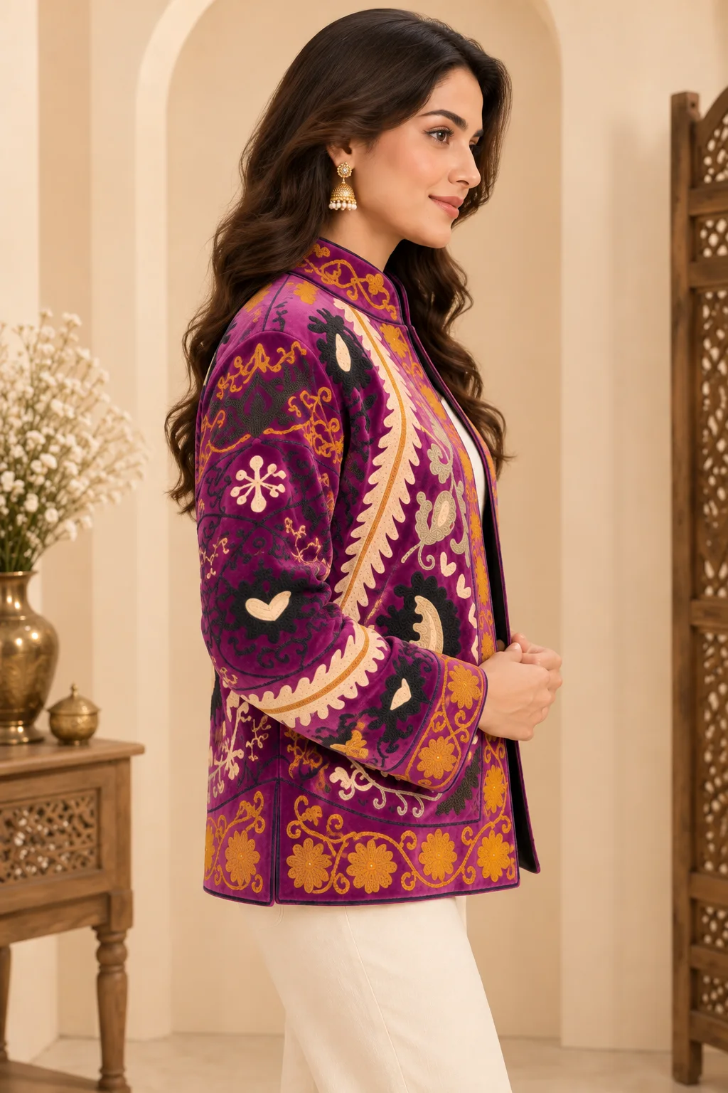 Women’s Purple Embroidered Floral Jacket