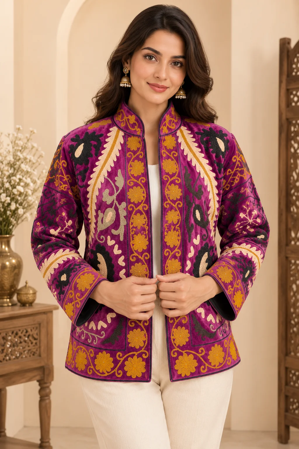 Women’s Purple Embroidered Floral Jacket