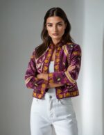 Women’s Hand-Embroidered Purple Short Jacket – Boho Ethnic Style