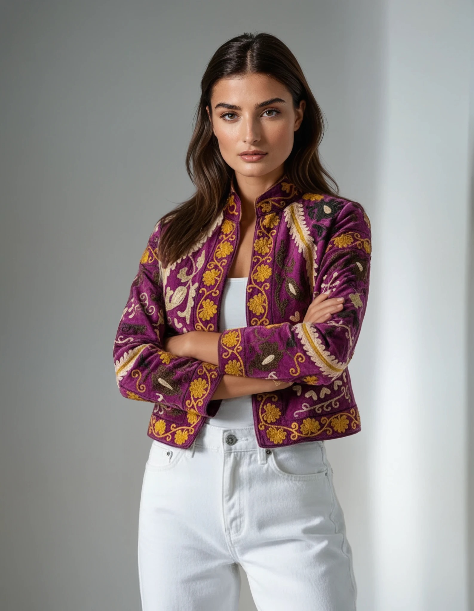 WhatsApp Image 2025-10-13 at 12.08.10-women bottom 01_front-Olivia-Subtle Serenity-2 Women’s Hand-Embroidered Purple Short Jacket – Boho Ethnic Style - Image 1