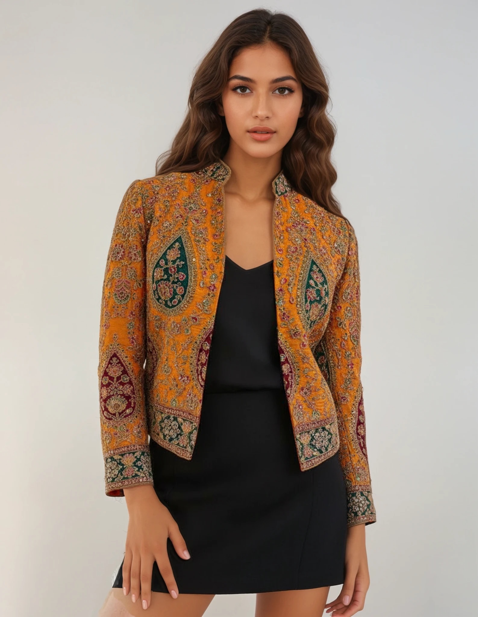 WhatsApp Image 2025-10-13 at 12.04.35 (1)-women bottom 06_front-Stephanie-Warm Studio-2 Handcrafted Embroidered Kashmiri Style Jacket – Mustard Multicolor - Image 1