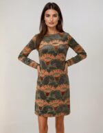 Green Abstract Floral Long Sleeve Dress – Women’s Casual Wear