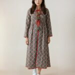 Grey & Red Floral Print Midi Dress with Tassels