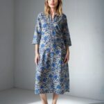 Blue Floral Block Print Midi Dress